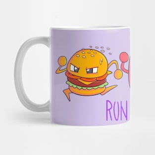 Fast food, hamburger, french fries and soda running funny design Mug